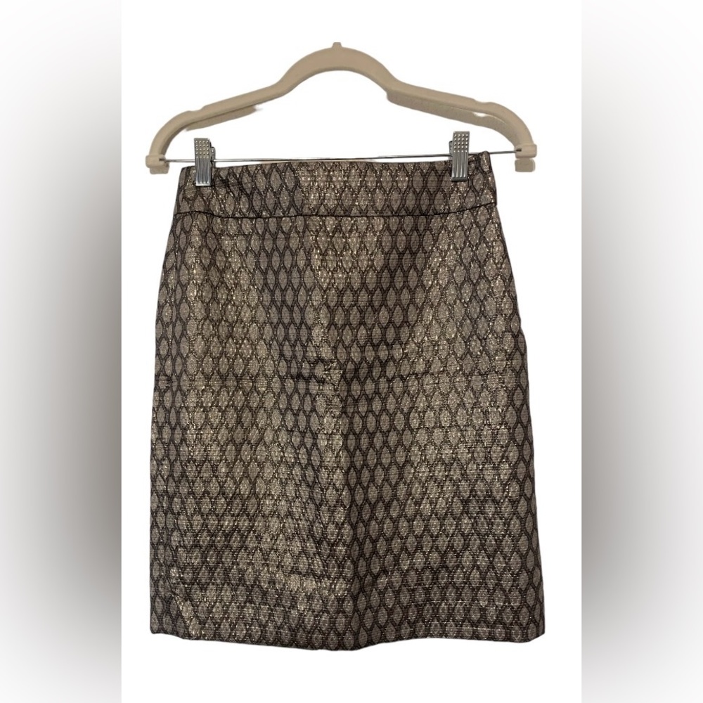 J Crew Women's Gunmetal Matelasse Metallic Geo Print Pencil Skirt Sz 0 Wool Silk